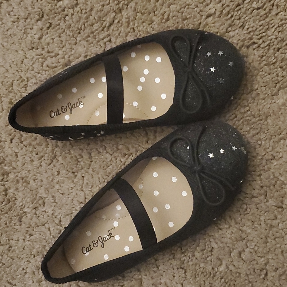 Black sparkle slip on shoes